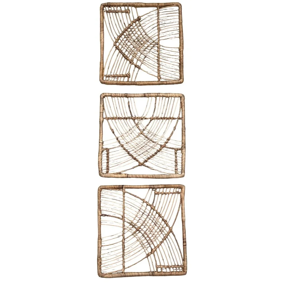 Vtg Wicker Wall Art Set of 3 Boho Rattan Geometric Hanging Decor Mid Century 14